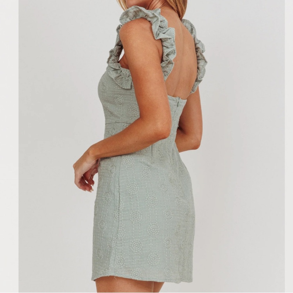 Annie Ruffle Shoulder Strap Super Mini Dress Olive - Picture 6 of 7